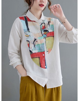 Artistic Retro Contrast Color Cropped Blouse