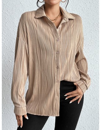 Buttoned Solid Color Long Sleeves Loose Lapel Blouses&Shirts Tops