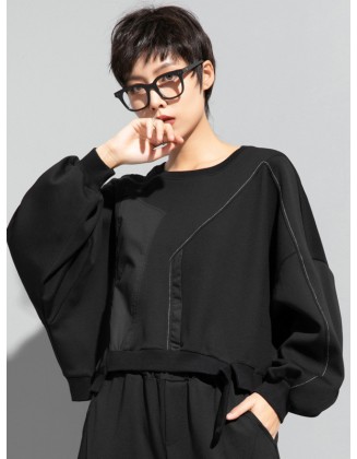 Fashion Batwing Sleeves Irregularity Solid Color Round-Neck Sweatshirt Tops