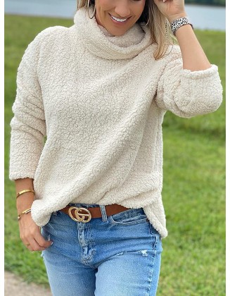 Solid Color Split-Joint Long Sleeves Loose High Neck Sweatshirt Tops