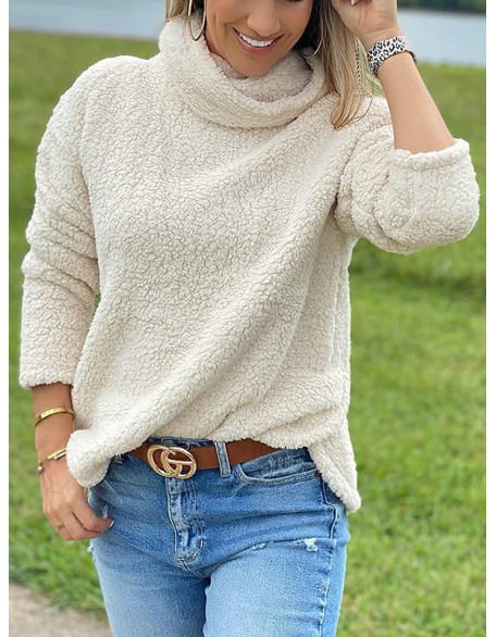 Solid Color Split-Joint Long Sleeves Loose High Neck Sweatshirt Tops