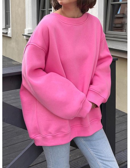 Solid Color Long Sleeves Loose Round-Neck Sweatshirt Tops