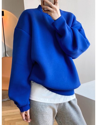 Solid Color Long Sleeves Loose Round-Neck Sweatshirt Tops