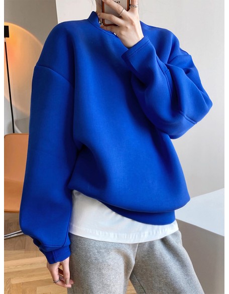 Solid Color Long Sleeves Loose Round-Neck Sweatshirt Tops