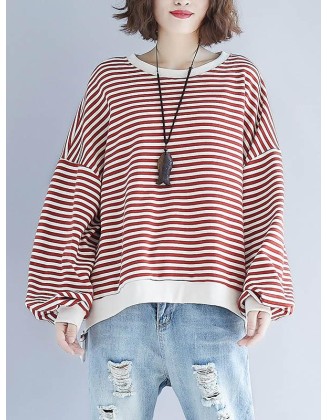 Loose Striped Split-joint Sweatshirt