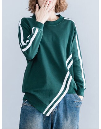 Striped Cropped Long Sleeves Round-neck Hoodies&Sweatshirt