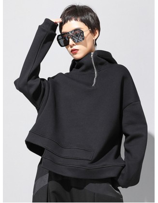 Stylish Black Asymmetric Zipper Hoodies