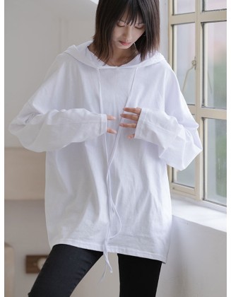 Solid Color Drawstring Long Sleeve Hoodies