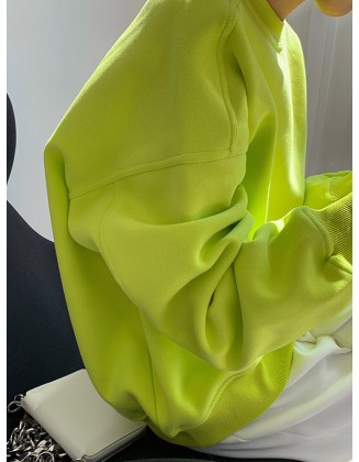 Stylish Fluorescent Green&Black Loose Casual Round-Neck Sweatshirt