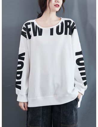 Stylish Letter Print Round-Neck Sweatshirt