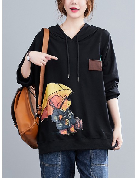 Original Cartoon Printed Drawstring Hoodies