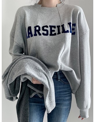 Casual Asymmetric Lapel Split-Joint Letter Print Sweatshirt