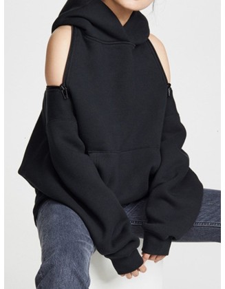 Casual Loose Solid Color Hoodies Top