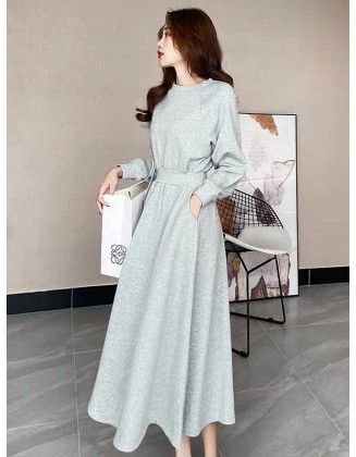 Casual Solid Color Long Sleeves Sweatshirt Dress Midi Dress