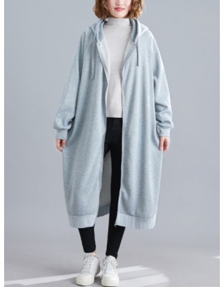 Casual Loose Long Sleeves Solid Color Hooded Outerwear