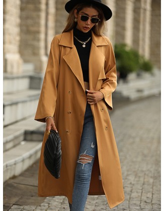 Casual Lace-Up Solid Lapel Collar Coat