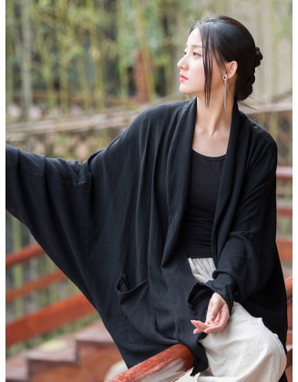 Casual Loose Batwing Sleeves Solid Color Outerwear