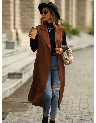 Casual Sleeveless Loose Solid Color Lapel Collar Coat