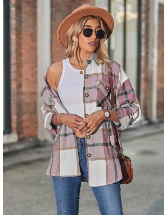 Casual Loose Buckle Plaid Polo Shirt Top