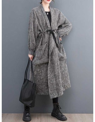 Drawstring Pockets Long Sleeves Loose Lapel Trench Coats