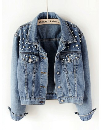 Denim Split-Joint Long Sleeves Lapel Jackets