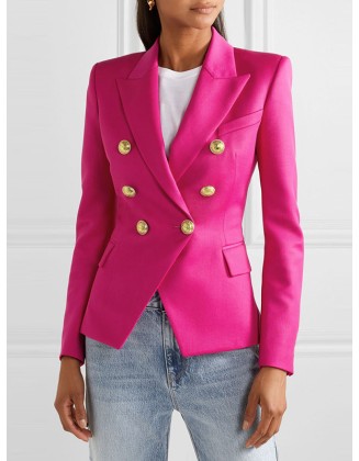 Buttoned Long Sleeves Notched Collar Outerwear Blazer