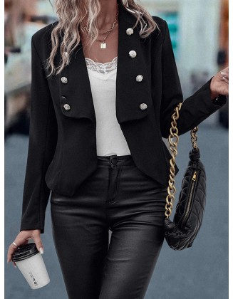 Buttoned Split-Joint Long Sleeves Skinny Lapel Outerwear Blazer