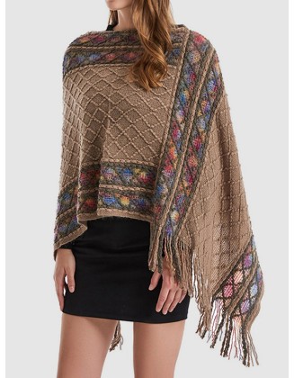 Asymmetric Tasseled Loose V-Neck Shawl&Cloak Cape