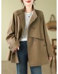 Asymmetric Buttoned Pockets Solid Color Split-Joint Long Sleeves Loose Stand Collar Trench Coats Outerwear