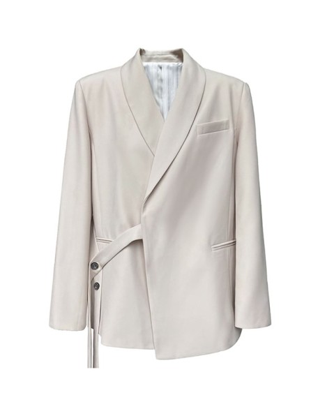 Asymmetric Buttoned Pockets Solid Color Tied Long Sleeves Loose V-Neck Outerwear Blazer