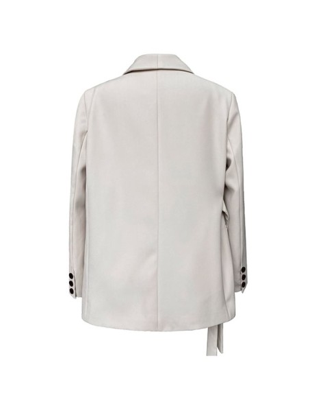 Asymmetric Buttoned Pockets Solid Color Tied Long Sleeves Loose V-Neck Outerwear Blazer