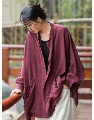 Vintage Batwing Sleeves Split-Joint Solid Color Outerwear