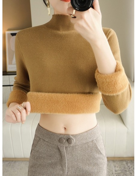 Skinny Solid Color Half Turtleneck Sweater Tops