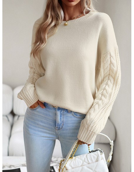 Solid Color Long Sleeves Loose Round-Neck Sweater Pullovers