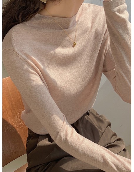 Simple Long Sleeves Skinny Solid Color High-Neck Pullovers