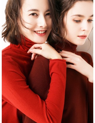 Casual Skinny Long Sleeves Solid Color Heaps Collar Sweater Tops Pullovers