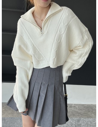 Simple Batwing Sleeves Long Sleeves Jacquard Solid Color Lapel Collar Sweater Tops