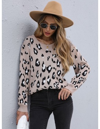 Casual Loose Leopard Round-Neck Sweater Top