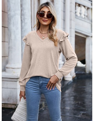 Casual Loose Solid Color V-Neck Shirts Top