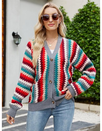 Casual Loose Patchwork V-Neck Sweater Top