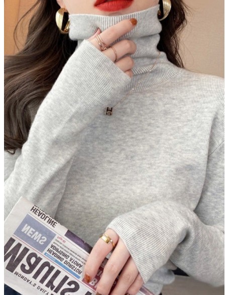 Simple Skinny Long Sleeves Solid Color High-Neck Pullovers