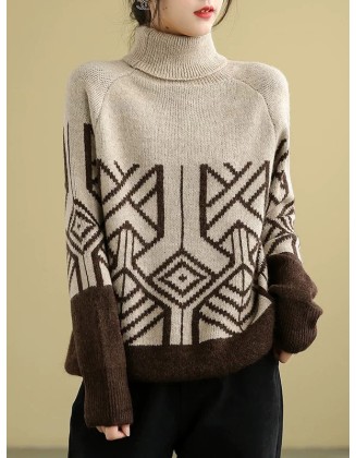 Original Print High-Neck Knitting Sweater