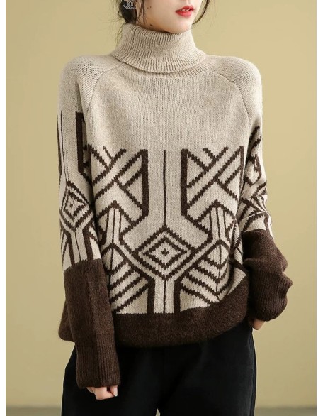 Original Print High-Neck Knitting Sweater