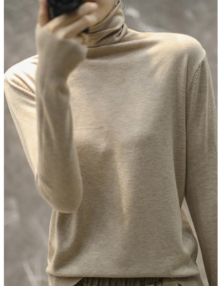 Solid Color Heaps Collar Long Sleeve Knitwear Tops