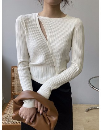 Fashion Asymmetric Solid Color Round-Neck Sweater Top