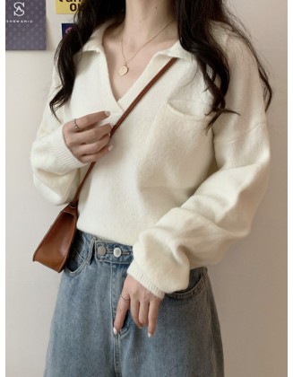 Casual Simple 6 Colors V-Neck Long Sleeves Sweater Top