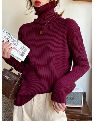 Casual Simple 6 Colors High-Neck Long Sleeves Sweater Top