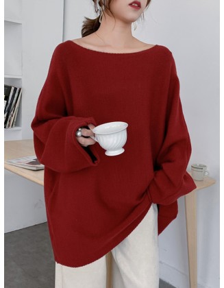 Simple Solid Color Round-Neck Sweater