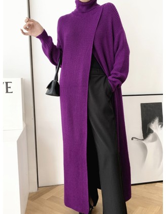 Original Loose Solid Color Split-Front Sweater Dress