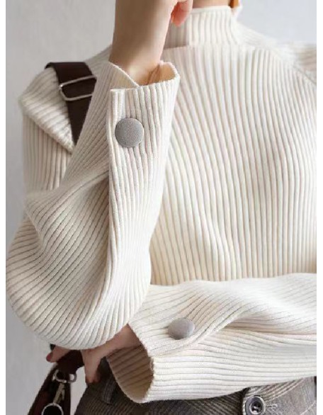 Simple Loose Solid Color High-Neck Sweater